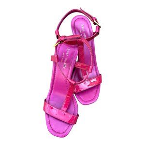 Kate Spade Hot Pink Patent Leather Wedge Strappy Sandals Size 6